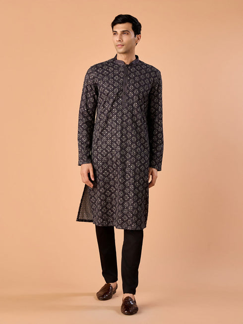 Manyavar Dark Grey Royal Elegance Kurta Pajama