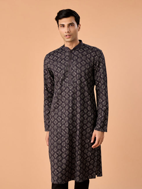 Manyavar Dark Grey Royal Elegance Kurta Pajama