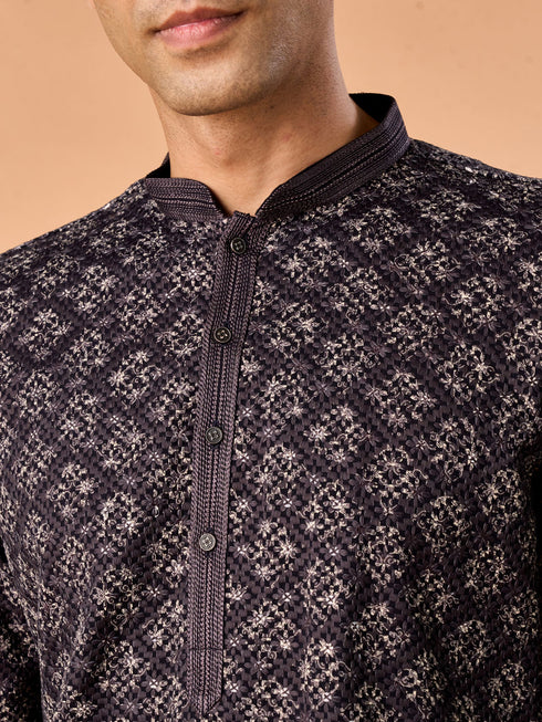 Manyavar Dark Grey Royal Elegance Kurta Pajama
