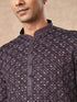 Manyavar Purple Blended Viscose Kurta Pant with Print