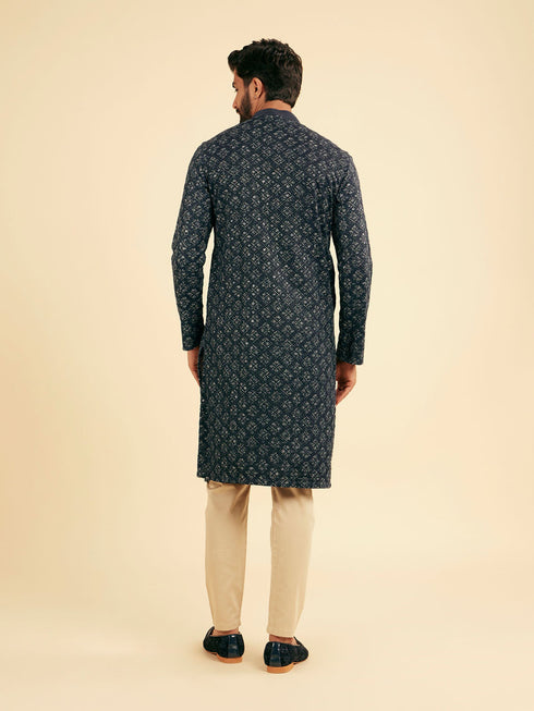 Manyavar Lustrous Dark Blue Kurta Pajama Ensemble