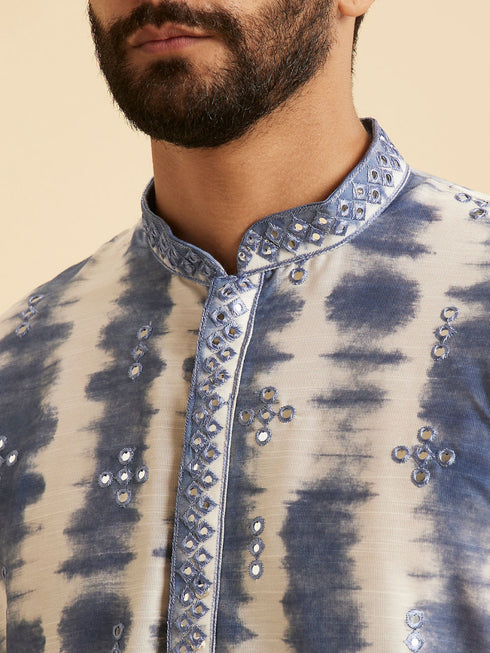 Manyavar Glorious Mid Blue Satin Kurta Pajama