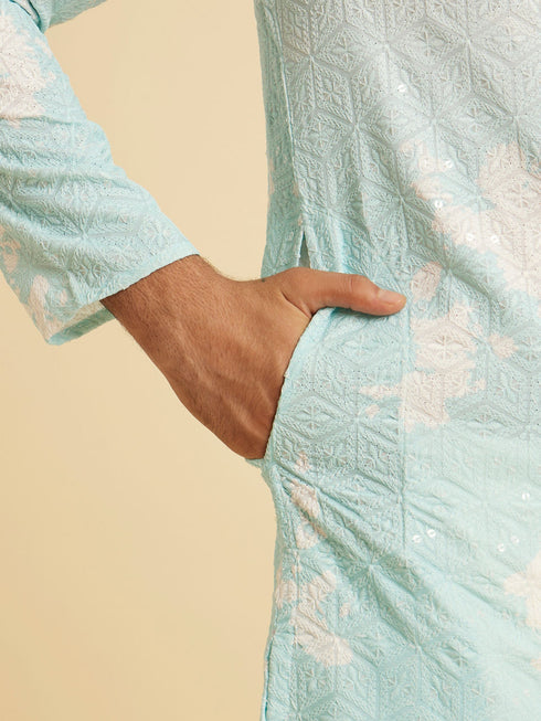 Manyavar Aqua Elegance Cotton Kurta Pajama
