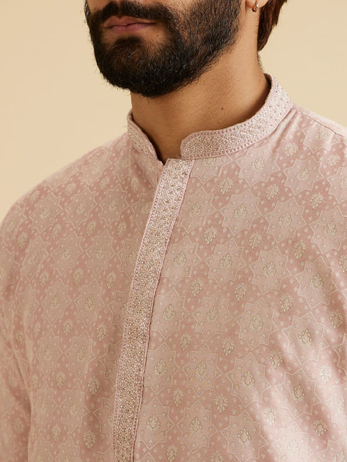 Manyavar Dusty Pink Brocade Elegance Kurta Pajama