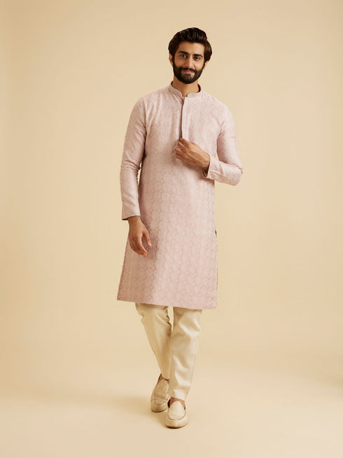 Manyavar Dusty Pink Brocade Elegance Kurta Pajama