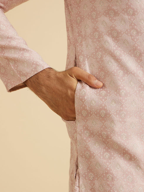 Manyavar Dusty Pink Brocade Elegance Kurta Pajama