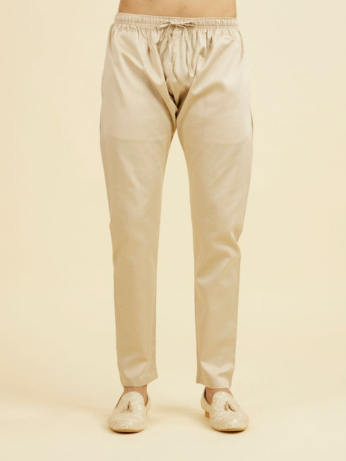 Manyavar Beige Brocade Kurta Pajama