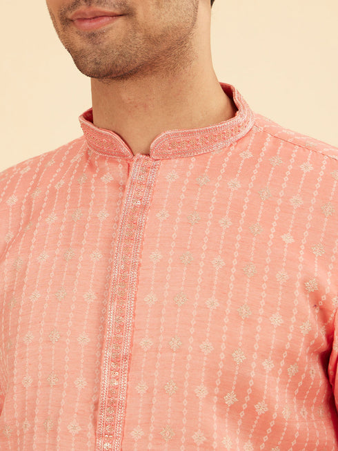 Manyavar Peach Kurta Pajama Ensemble