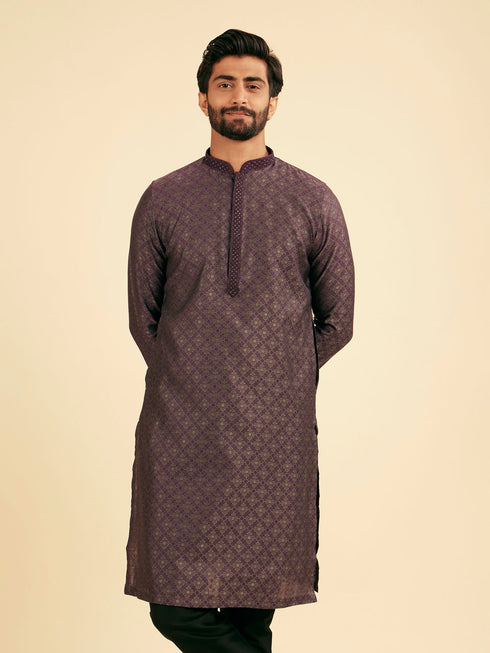 Manyavar Majestic Purple Brocade Kurta Pajama