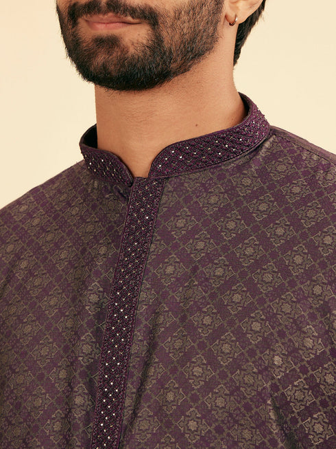 Manyavar Majestic Purple Brocade Kurta Pajama