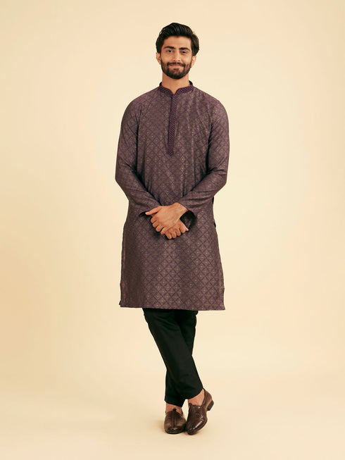 Manyavar Majestic Purple Brocade Kurta Pajama