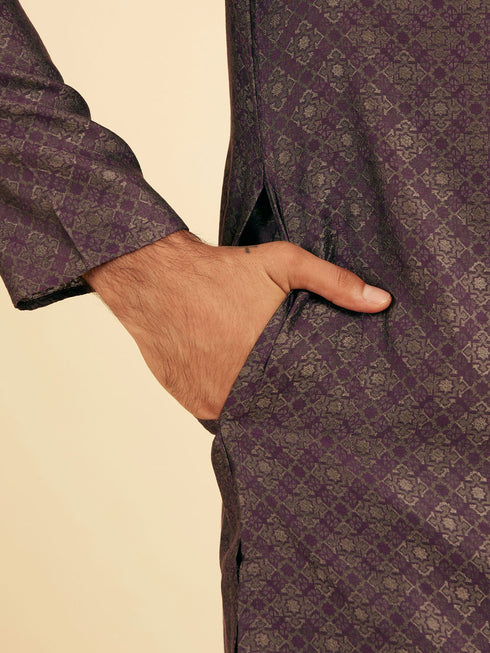 Manyavar Majestic Purple Brocade Kurta Pajama