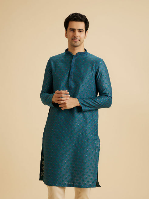 Manyavar Traditional Teal Blue Kurta Pajama