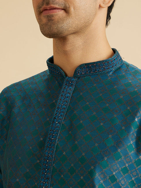 Manyavar Traditional Teal Blue Kurta Pajama