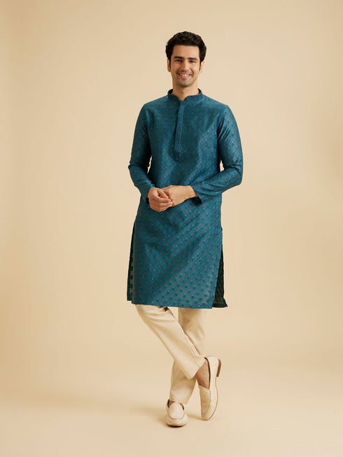Manyavar Traditional Teal Blue Kurta Pajama