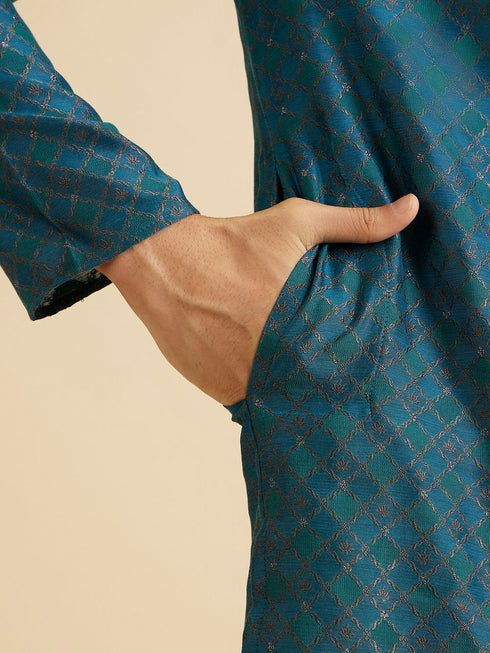 Manyavar Traditional Teal Blue Kurta Pajama