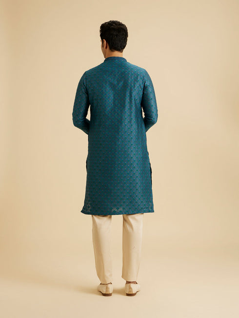 Manyavar Traditional Teal Blue Kurta Pajama