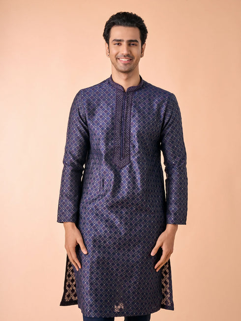 Manyavar Dark Blue Kurta Pajama Enchantment