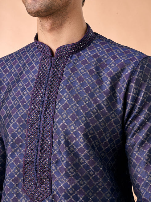 Manyavar Dark Blue Kurta Pajama Enchantment