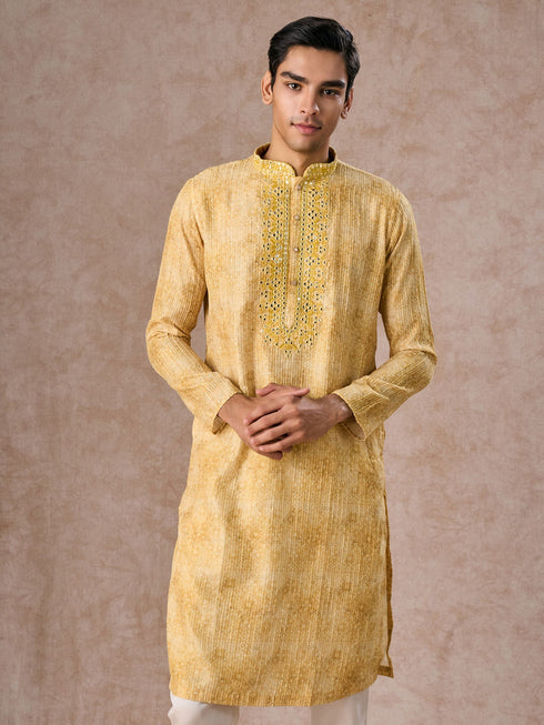Manyavar Radiant Mustard Kurta Pajama Set