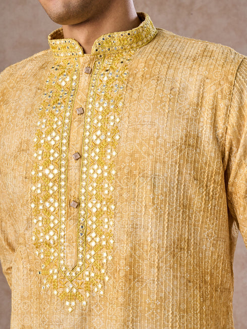 Manyavar Radiant Mustard Kurta Pajama Set