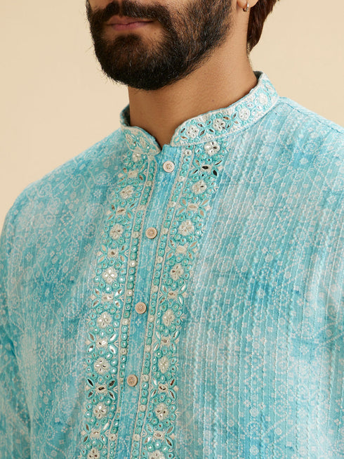 Manyavar Light Blue Splendor Kurta Pajama