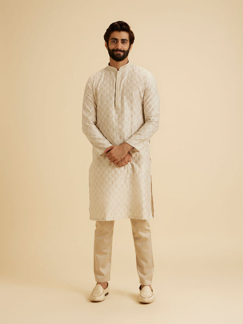 Manyavar Exquisite Beige Brocade Kurta Pajama Set