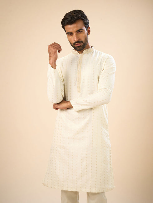 Manyavar Cream Splendor Kurta Pajama
