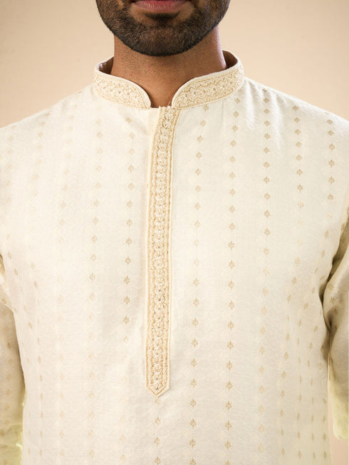 Manyavar Cream Splendor Kurta Pajama