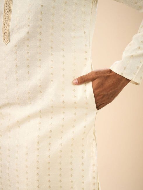Manyavar Cream Splendor Kurta Pajama