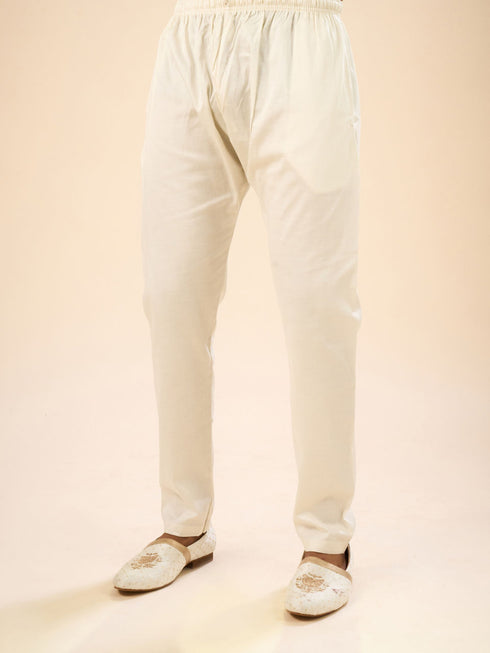 Manyavar Cream Splendor Kurta Pajama