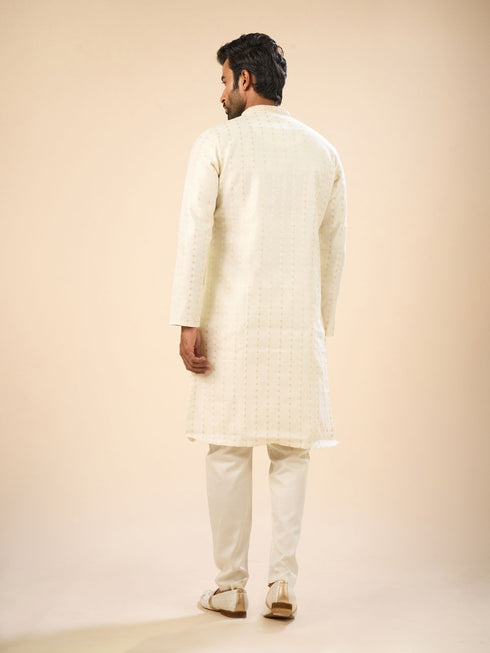 Manyavar Cream Splendor Kurta Pajama
