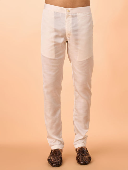 Manyavar Cream Satin Glory Kurta Pajama