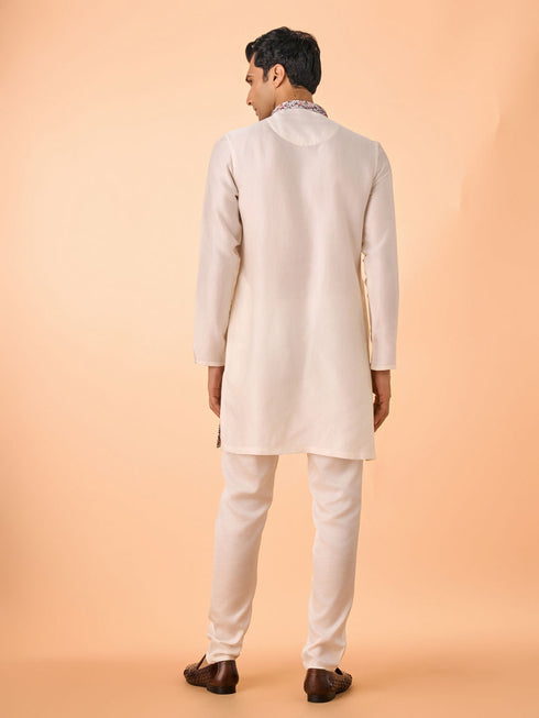 Manyavar Cream Satin Glory Kurta Pajama