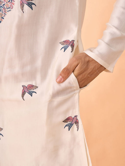 Manyavar Cream Satin Glory Kurta Pajama