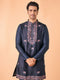 Manyavar Vibrant Dark Blue Satin Kurta Pajama