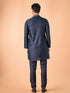Manyavar Vibrant Dark Blue Satin Kurta Pajama