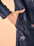 Manyavar Vibrant Dark Blue Satin Kurta Pajama