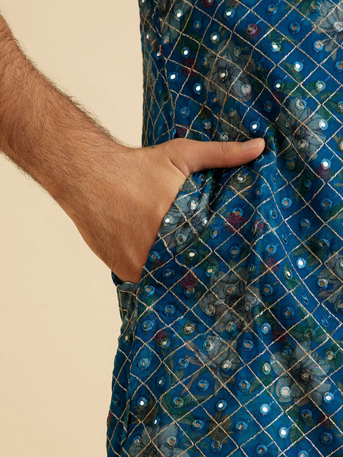 Manyavar Radiant Teal Blue Kurta Patiala