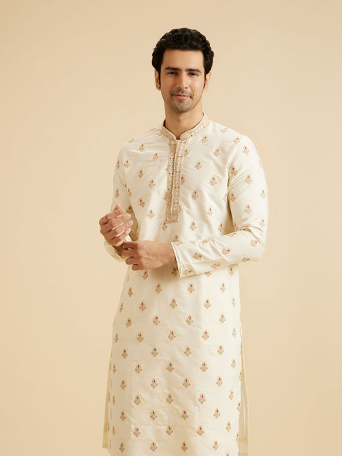Manyavar Warm White Elegance Kurta Pajama