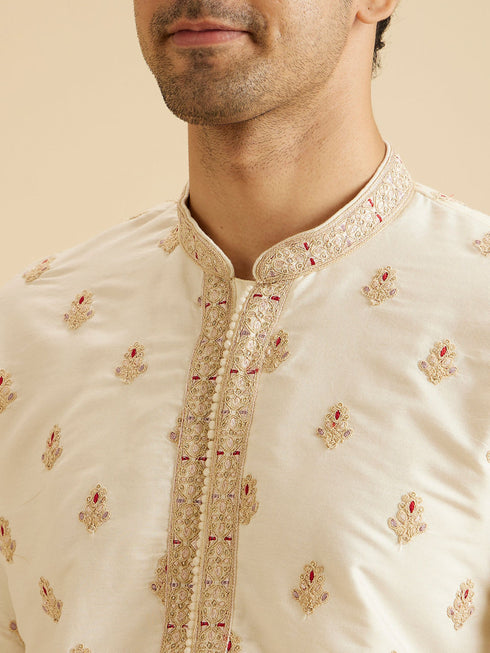 Manyavar Warm White Elegance Kurta Pajama