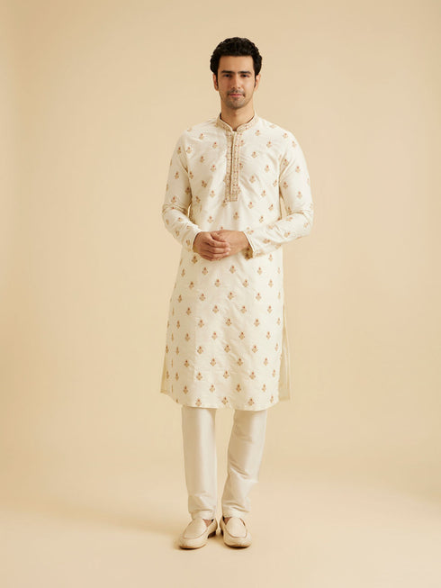 Manyavar Warm White Elegance Kurta Pajama