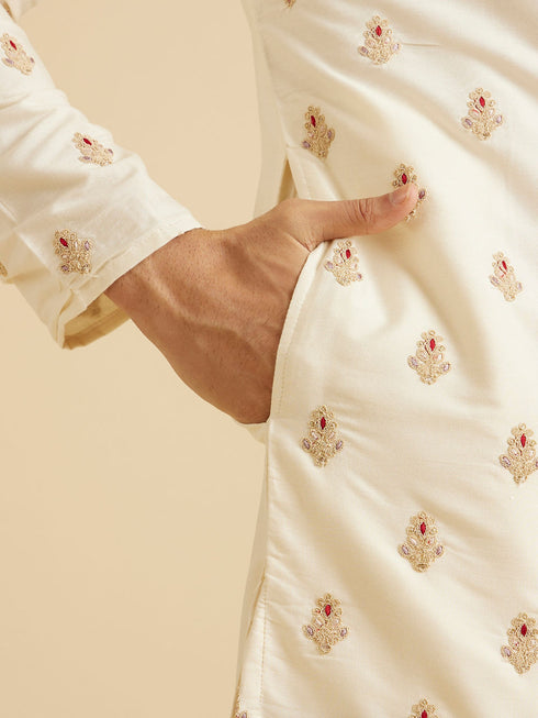Manyavar Warm White Elegance Kurta Pajama