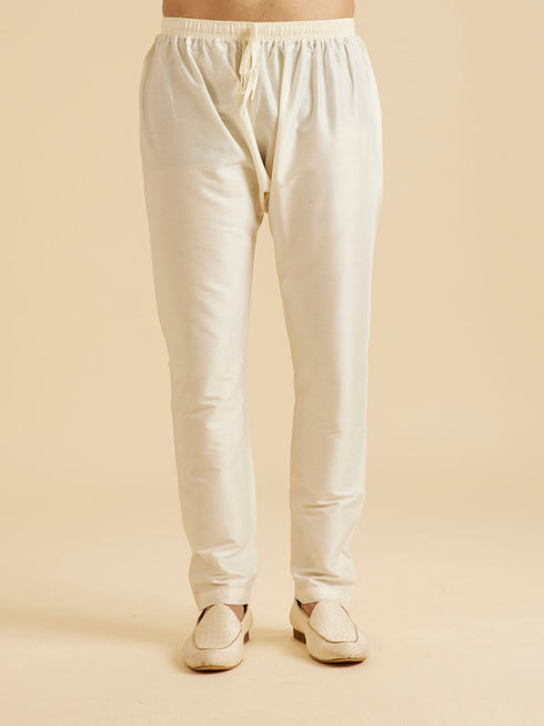 Manyavar Warm White Elegance Kurta Pajama