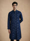 Manyavar Blue Georgette Kurta Pajama Set with Thread Embroidery & Sequin Work