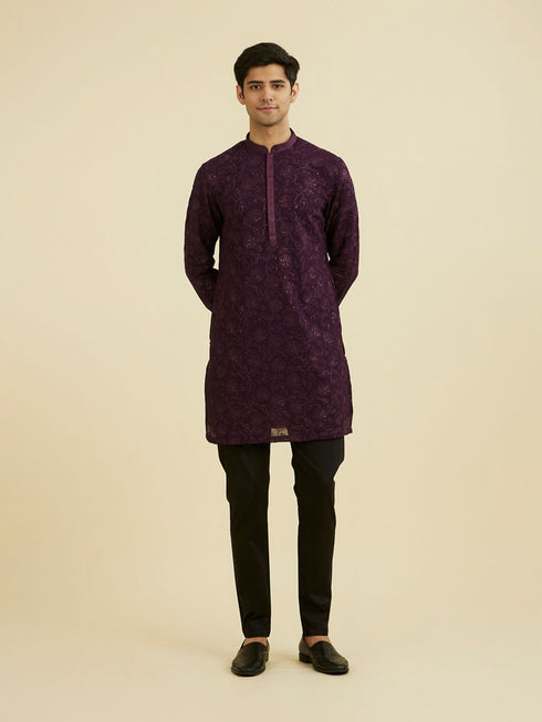 Manyavar Regal Purple Georgette Ensemble Kurta Pant