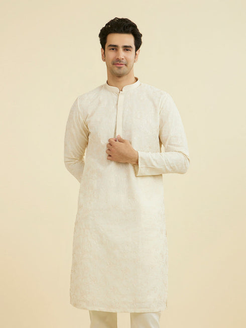 Manyavar Cream Georgette Ensemble Kurta Pajama