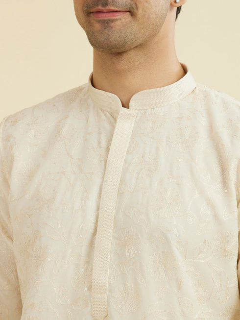 Manyavar Cream Georgette Ensemble Kurta Pajama