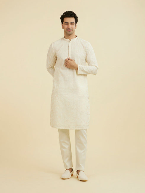 Manyavar Cream Georgette Ensemble Kurta Pajama