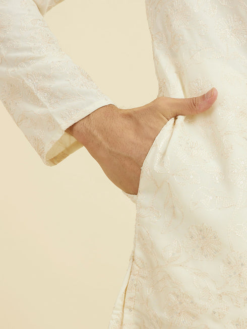 Manyavar Cream Georgette Ensemble Kurta Pajama